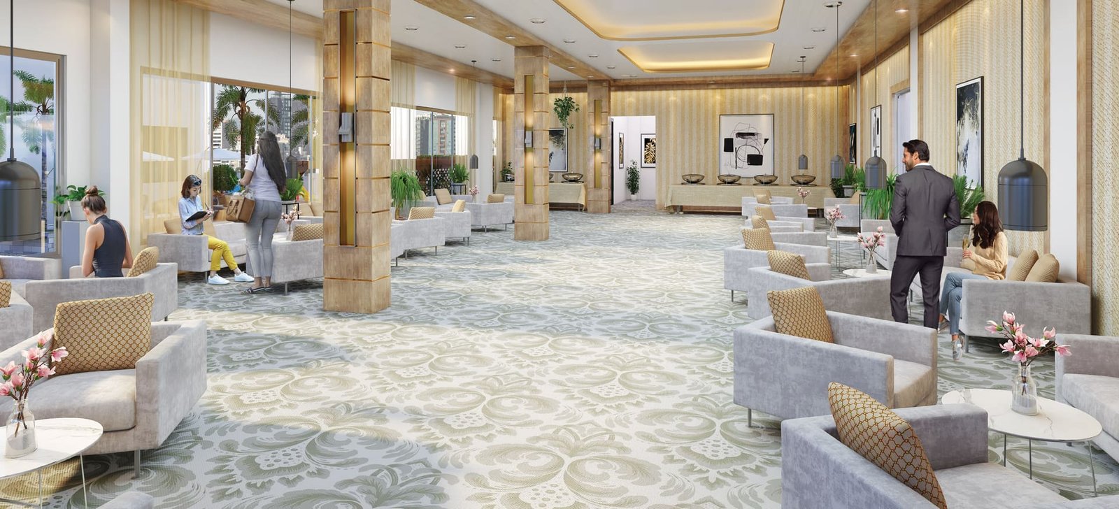 Multi-purpose community hall with lounge seating for resident celebrations at Lal Chand Eco Heights